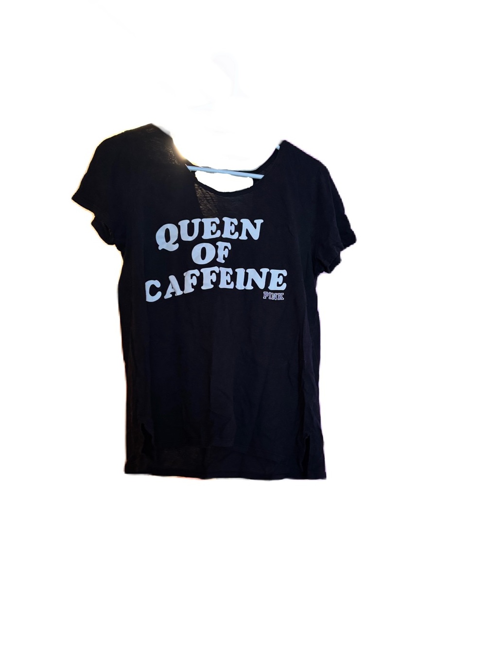 PINK Victoria's Secret Black "Queen of Caffeine" Short Sleeve Graphic Tee